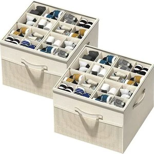 Foldable Moisture-Proof Lidded Shoe Box Dividers; Fabric-Covered Transparent Square Storage Box Japanese-Style Seasonal Shoes;