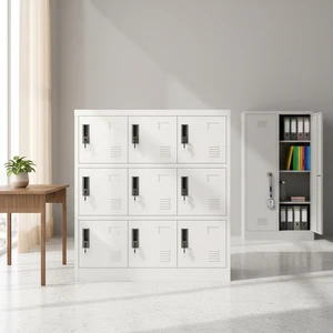 9-Door Modern Steel Locker for Office Gym School Home Hospital Apartment Living Room Entryway Secure Storage Cabinet Key Lock