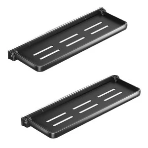 Black Non-Perforated Metal Wall-Mounted Bathroom Storage Rack Foldable Design Convenient Storage Solution