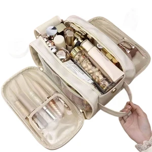 Custom Hardware Zipper Design Large Capacity Portable Travel Toiletry Cosmetic 3-Layer Waterproof Makeup Organizer Bag