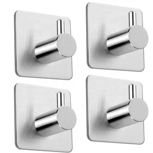 Adhesive Stainless Steel Brushed Silver Hook square Hook Unique Design for Bathroom Living Room