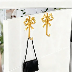 Creative Detachable Classic Bow-Shaped Metal Handicraft Hook for Wardrobe Door Gold Color Clothes Hanging Storage Holders Racks