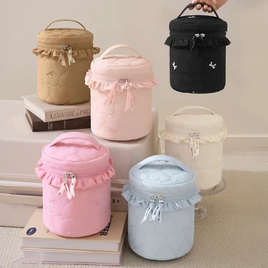 Compact Travel Makeup Bag Interior Pockets for Cosmetics Toiletry Nylon Travel Bag for Women