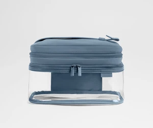 Factory Custom Durable PU Bag Transparent PVC Double Layer Compartment Zipper Closure Portable Waterproof Organizer Cosmetic Bag