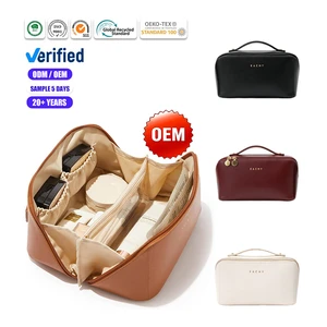 Custom Logo Waterproof PU Makeup Bag Portable Large Capacity Makeup Organizer OEM Cosmetic Bag Wholesale Bulk Makeup Pouch