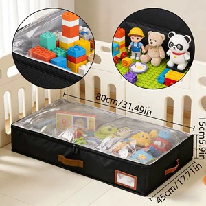 Under Bed Storage Bag 80x45x15cm Transparent Zippered Multipurpose Bedroom Organizing Container For Toys Clothing Quilt