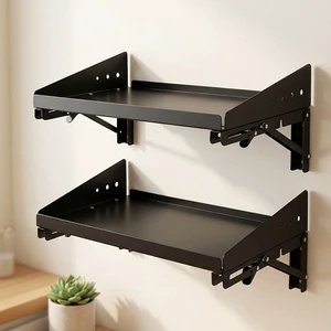JH-Mech Garage Wall Shelves With Lip Space-Saving Foldable Design 17 X 10 Inch Alloy Steel Black Metal Floating Shelf