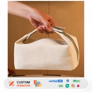 Custom Portable Water Resistant Canvas Small Cosmetic Bag Travel Toiletry Bag Makeup Bag with Handle