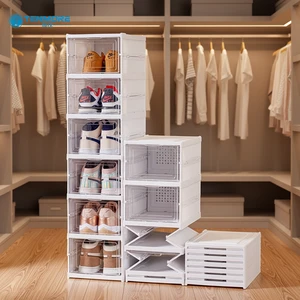 Clear Multi Layer Stackable Plastic Shoe Box with Pressure Resistant Design, Folding Shoe Storage Box for Closet