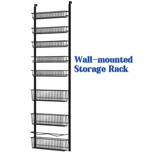 Wall-mounted Modern Minimalist Foldable 8-tier Adjustable Metal Hanging Rack 3 Large Baskets for Kitchen Bedroom Spice Storage
