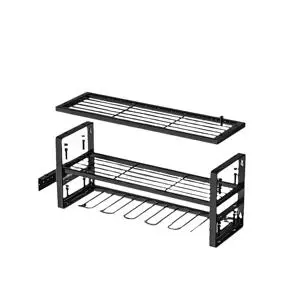 Garage Heavy Duty Black Metal 3 Layer Garage with Hooks Tool Rack Multifunctional Wall Mounted Drilling Rig Storage Utility Rack