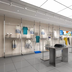 Modern Simple Duty Metal Frame Wall Display Rack 3 Shelves Adjustable Height Eco-Friendly LED Lighting Recyclable for Clothing