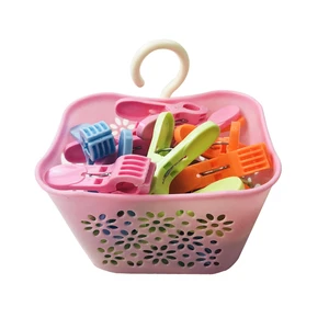 Colored Plastic Cloth Pegs Clothespin With Bath Storage Basket Set of 24 Clips