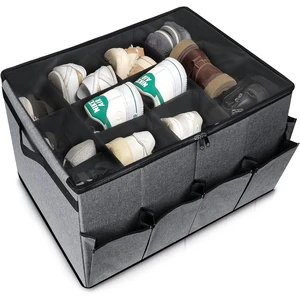 New Arrival Collapsible Shoe Box Organizer For Closet With Transparent Cover And Four Pockets