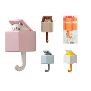 Home Kitchen Cartoon Creative Cute Animal Hanger Wall Mounted Pink Strong ABS Self Adhesive Squirrel Cat Mouse Wall Hook