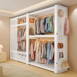 Steel Coat Rack Rental Room Clothing Storage Simple Assembly Floor-mounted Latticework Metal Dustproof Simple Wardrobe