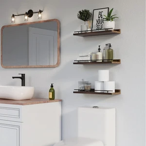 3-tier Wooden Multi-Purpose Hook-Type Wall-mounted Bathroom and Kitchen Storage Rack Organizer with Customizable Shelves