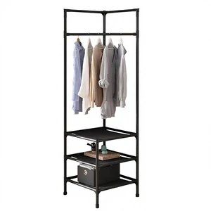 Metal Corner Coat Rack Floor-Standing Bedroom Bedside Clothes Hanger Storage Organizer Multifunctional Minimalist Modern