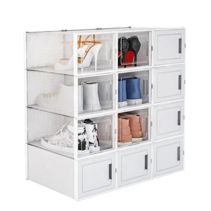 12 Pack Shoe Storage Box Clear Plastic Stackable Shoe Organizer for Closet Foldable Shoe Containers Bins