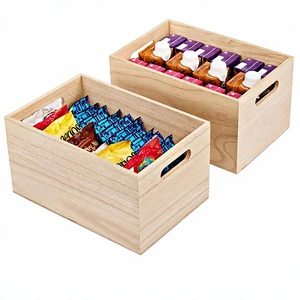 Unfinished Rectangular Wood Crates Pantry Closet & Cabinet Storage Organizer Bins (2 Pack 11.25x7.5x6 Inches)