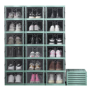Kitchen Household Items 6-Layer Dustproof Transparent Plastic Foldable Rectangle Shoe Cabinet with Over 35L Capacity