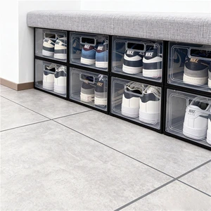 Premium Clear Foldable Plastic Shoe Boxes Stackable Eco-Friendly Display Organizers Sneaker Collection Home Closet Storage
