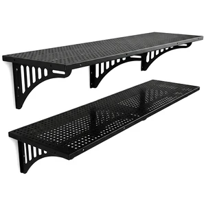 JH-Mech 1.4 X 4 Foot Wall Mounted Storage Shelves With Built-in Hooks Heavy Duty Floating Shelves Garage Shelves Wall Mount