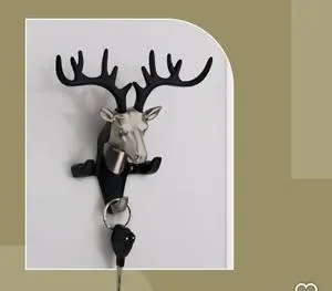 Black Creative Antler Home Decoration Hook Wallhook for Key Personality Animal Deer Head Free Punch Towels Wall Hook