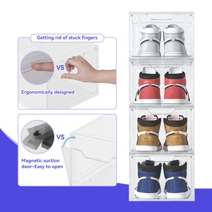 Large Stackable Clear PP Plastic Multifunction Shoe Storage Box Women Men Foldable Sneaker Organizer Bin Entryway Shoe Rack