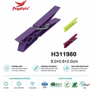 Eco-Friendly GRS 16-pack Slim Long Plastic Laundry Pins Strong Grip Weather Resistant Galvanized Steel Spring Clothes Pegs