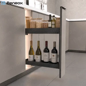 Beneox Modern Kitchen Base Cabinet Accessories Sliding Stainless Steel Bottle Basket Pull Out Spice Rack Space-Saving Hardware
