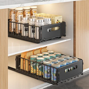 Metal Cabinet Organizers Heavy Duty Pull Out Shelf Adhesive Slide Out Drawers Storage Rack Kitchen Organizer