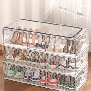 Transparent PP Plastic Shoe Storage Box Foldable Space-Saving Home Bed Bottom Shoe Rack Dustproof Thickened Fit Aluminum Type