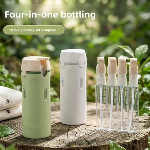 NEW 4-in-1 Sustainable Plastic Modern Cylinder Travel Refillable Portable Spray Bottles Cosmetics Shampoo Lotion Dispenser