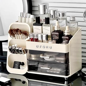 Rectangle Plastic Desktop Cosmetic Storage Box for Dressing Table Household Skin Care & Makeup Organizer with Dustproof Design