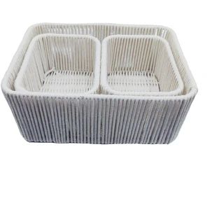Handicraft 3 Sets No-Woven Fabric Storage Polypropylene Basket Set Cotton Strap Woven Storage Basket
