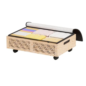 Under Bed Storage Containers-2 Pack Wooden Underbed Organizer with Wheels with Large Capacity Dust Bag,Stackable Drawer