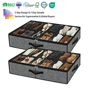 Custom Foldable Fabric Shoe Organizer Closet Shoe Storage Box With Pvc Lid OEM Underbed Storage Shoe Box With Transparent Window