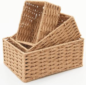 Small Wicker Basket For Organizing, Woven Storage Basket Handwoven Natural Paper Rope Baskets To Perfect For Home Decor