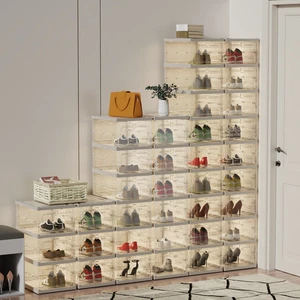 New Arrival Large Shoe Storage Cabinets Box Plastic Foldable Stackable Shoe Rack Sneaker Containers Bins Holder with Wheel