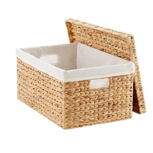Handmade High Quality Woven Seagrass Water Hyacinth Storage Basket Bin Eco Friendly Boho Style Home Decor Vietnam Manufacturer