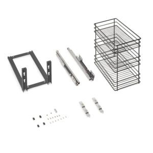 Emuca Spain Model 8381435 Titane 300 mm Anthracite Grey Steel Pull-Out Trolley Soft-Close Bottom Fixing Cabinet Organizer