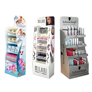 Custom Lipstick Lipgloss Eyelash Makeup Shelf Perfume Cosmetics Paper Floor Corrugated Cardboard Display Stand Rack For Store
