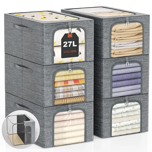Collapsible Storage Bins Metal Frame Plastic Box Stackable Container for Garage Tool Organization