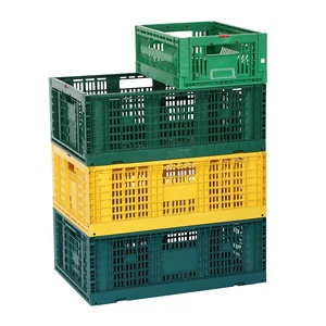 Strong Folding Collapsible Plastic Storage Crates Boxes Stackable Basket With Convenient Lifting Handle