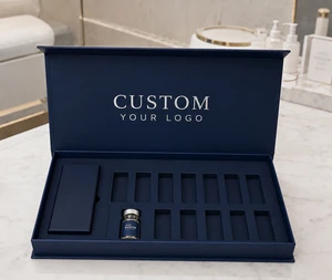 Premium Vial Storage Box Lid And Bottom Carton Sturdy Paperboard Foam Insert Beauty Packaging Retail Sample Set Low MOQ