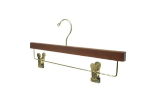 Custom Logo Burgundy Birch Wood Pant Hangers Non-Slip Golden Hook Clips For Wardrobe Clothing Store Use Saving Rust Resistant