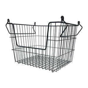 Contemporary New Original Rectangular Stackable Black Wire Basket Storage Holder Wire Mesh Metal Basket Storage With Handles