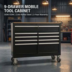 9 Drawers Lockable Anti-Rust Tool Cabinet with Wheels ISO Certified OEM Garage Storage Cart Mobile Tool Trolley Auto Repair Shop