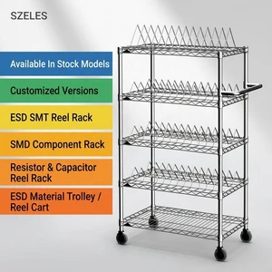 ESD SMT Component Reel Cart 2/3 Tier Adjustable Wire Shelving Trolley With Handle & Wheels